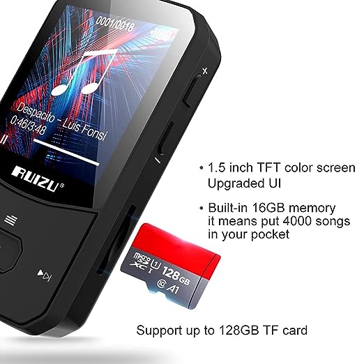 RUIZU X52 16GB Clip Mp3 Player with Bluetooth 5.0 16GB Lossless Sound Music Player with FM Radio Voice Recorder Video Earphones for Running, Support up to 128GB(Black) RUIZU X52 16GB Clip Mp3 Player with Bluetooth 5.0 16GB Lossless Sound Music Player with FM Radio Voice Recorder Video Earphones for Running, Support up to 128GB(Black)